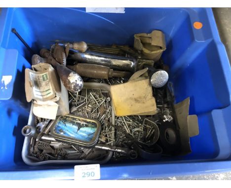 A BLUE BOX CONTAINING VARIOUS TOOLS, STAPLER ETC (QTY) 