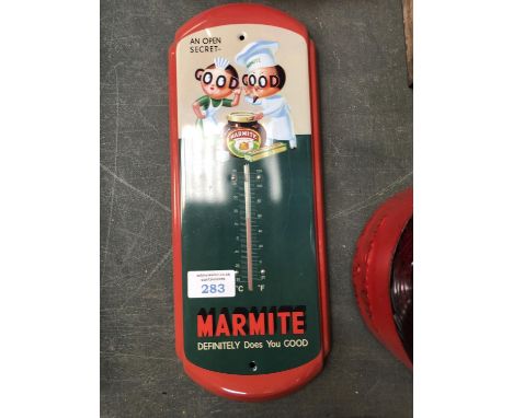 A METAL 'MARMITE' THERMOMETER 