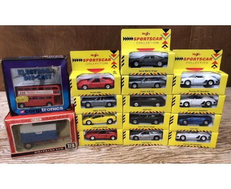 THIRTEEN BOXED 'MAISTO' SPORTS CAR COLLECTION DIE CAST MODELS TOGETHER WITH A BRITAINS MODEL AND A CORGI TRONICS MODEL (15) 