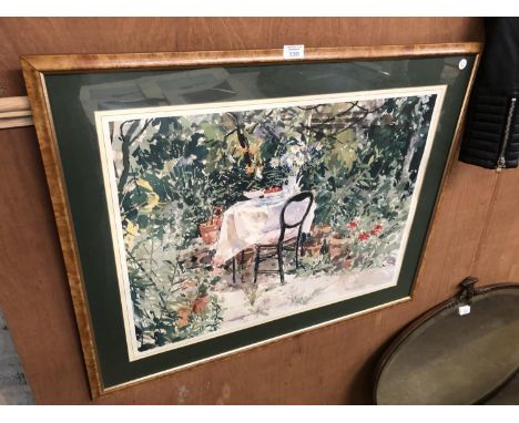 A LARGE FRAMED ABSTRACT 'CAFE SCENE' PRINT 