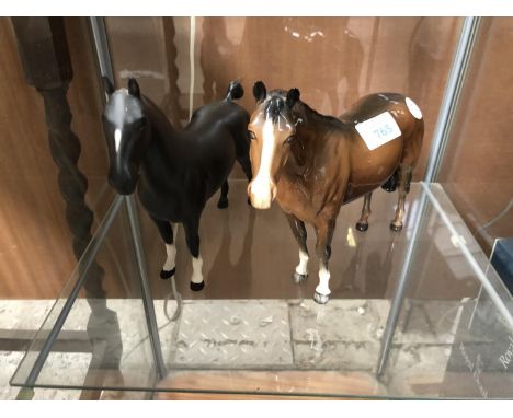 TWO BESWICK CERAMIC HORSE FIGURES TO INCLUDE A BLACK MATT EXAMPLE 