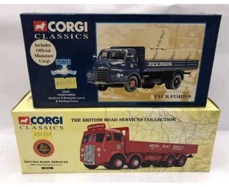 TWO BOXED CORGI CLASSICS DIE CAST MODELS - A 'PICKFORDS' BEDFORD DROPSIDE LORRY 20501 AND A BRITISH ROAD SERVICES DROPSIDE LO
