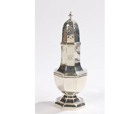 George V silver sugar caster, Birmingham 1930, maker William Hutton &amp; Sons Ltd, of octagonal baluster form, The body mono