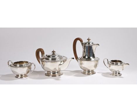 George V silver four-piece tea set, Sheffield 1933, maker Cooper Brothers &amp; Sons Ltd, consisting of teapot, hot water jug