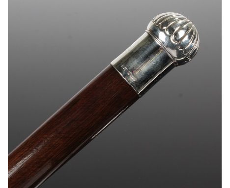 Elizabeth II silver capped walking stick, Birmingham 1986, maker Dalman &amp; Narborough Ltd, with gadrooned cap above a plai