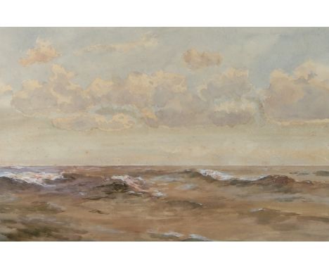 19th Century, seascape with waves beneath a cloudy blue sky, watercolour, unsigned, housed in a gilt frame, the watercolour 5