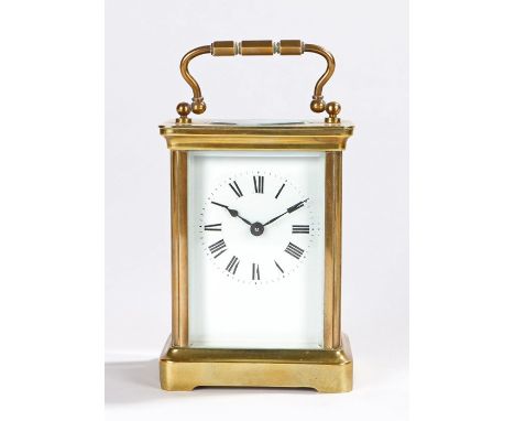 19th Century brass and bevelled glass cased carriage clock by Duverdry and Bloquel, the white enamel dial with Roman numerals