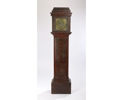 George III oak longcase clock, Sam Walford, Great Bardfield, the glazed hood above a long trunk door and panel base, the bras