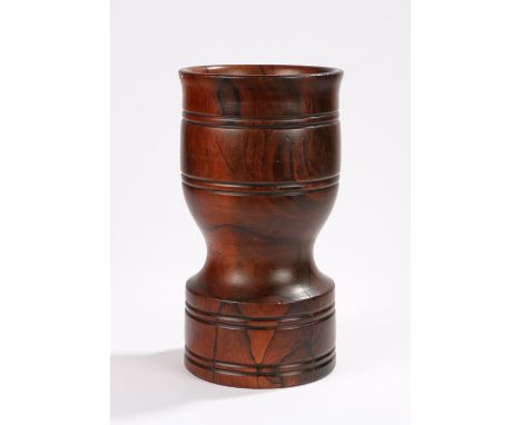 19th Century rosewood turned mortar, with ring turned decoration, 28cm high