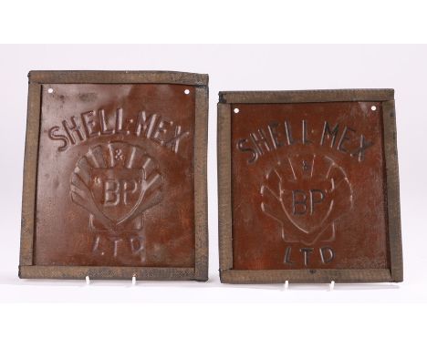 Shell Mex &amp; BP tin sign, in brown with black lettering, (2)