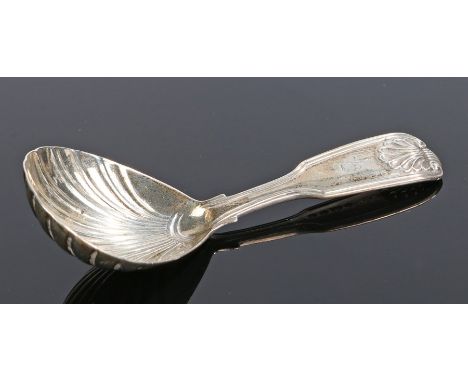 Victorian silver caddy spoon, London 1848, maker Elizabeth Eaton, with shell pattern bowl and handle initialled B, 0.8oz