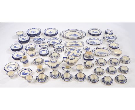 An extensive matched Royal Doulton Norfolk dinner service,in blue and white to include dinner plates, dessert plates, tea cup