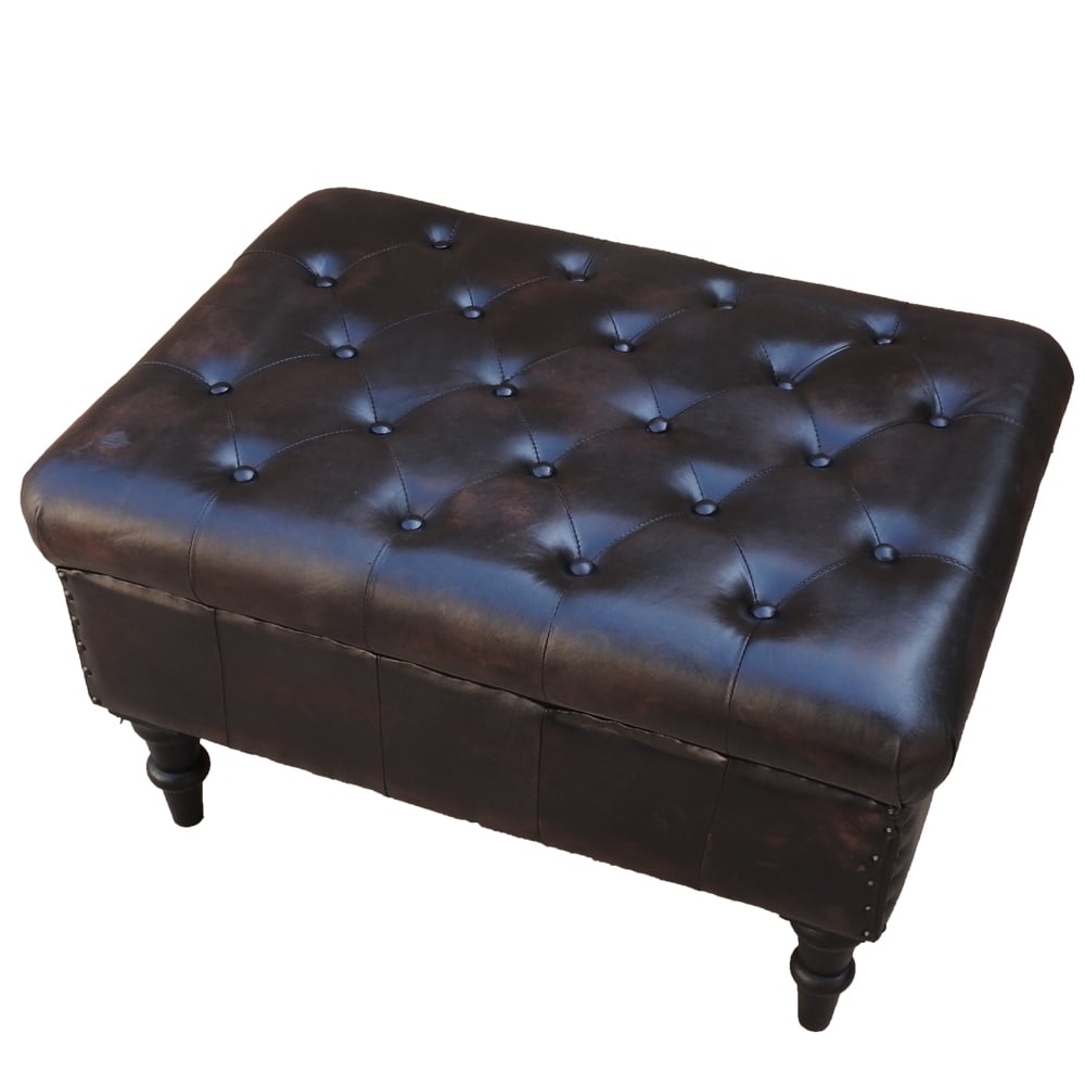 Leather Chesterfield Ottoman Handmade Chesterfield leather storage ottoman in a vintage finish A Leather Chesterfield Ottoman Handmade Chesterfield leather storage ottoman in a vintage finish A