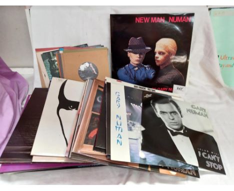 45+ Gary Newman LP's including 12", 7" & 45's, including Tubeway Army Vol 1 - 2 & 3 live EP white vinyl & dance with poster R