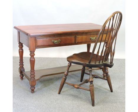 A late Victorian walnut side table, 117cm, together with a stick back chair