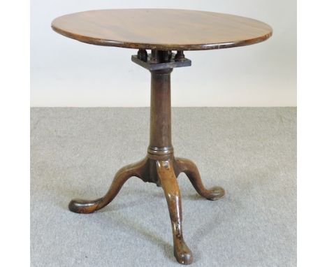 A Georgian mahogany tripod table, with birdcage action, on a gun barrel support, 71cm