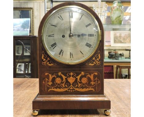 An Edwardian mahogany and inlaid double fusee bracket clock, the silvered dial signed Russells Ltd, Manchester, 45cm