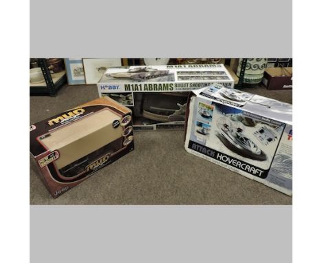 A Hobby Engine remote control model tank, together with a remote control jeep and a hovercraft