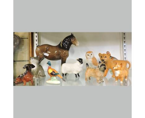 A Beswick model of a Suffolk Punch, 21cm tall, together with a collection of nine other Beswick animals