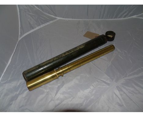 CANADIAN R.E.L. BRASS SIGHTING TELESCOPE WITH MILITARY CROWFOOT &amp; STAMPTED 1943, EXTENDS TO 13" WITH A METAL TUBE CASE ES