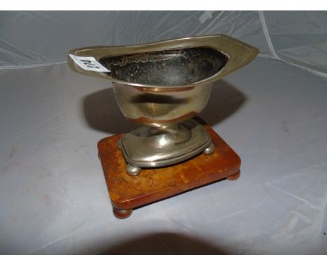 DUTCH SILVER GRAVY/ SAUCE BOAT ON A BURR WALNUT STAND &amp; COPPER INTERIOR EST[£30-£60]