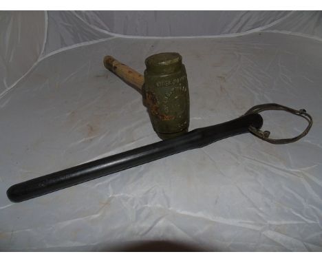 MILITARY TENT HAMMER &amp; A COMPOSITION TRUNCHEON  EST [£25-£45]