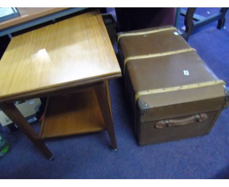 TEAK FOLD OVER CARD TABLE &amp; A COMPOSITION STEAMER TRUNK EST [£30-£50]