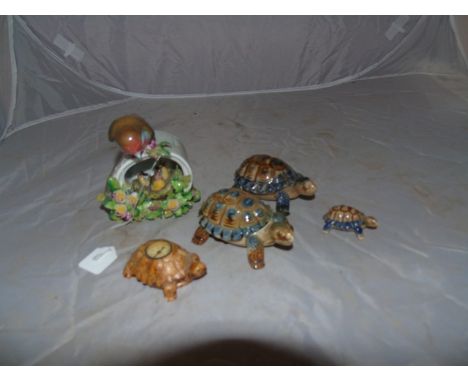 ROYAL ADDERLEY CHINA BIRD &amp; CHICK FIGURE &amp; 3 WADE TURTLES EST[£15-£30]