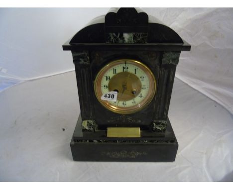 HEAVY MARBLE MANTLE CLOCK (WITH AN INSCRIPTION PLAQUE) NOT WORKING EST[£30-£60]