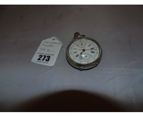 SILVER POCKET WATCH TWO SUBSIDURY DIALS &amp; STOP WATCH SWISS SILVER O.935 PURITY WORKING (GLASS FACE LOOSE)