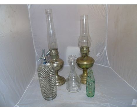 VINTAGE SODA SYPHON 2 LAMPS DECANTER &amp; CODD BOTTLE EST [£15-£25]