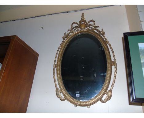 GEORGIAN STYLE OVAL MIRROR WITH SWAGS &amp; RIBBON DECORATION EST [£40-£60]