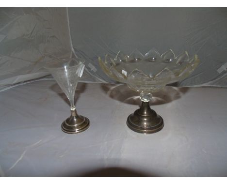 ETCHED GLASS CHRISTENING CUP 1851 &amp; A COMPORT BOTH WITH PLATED BASES EST[£25-£50]