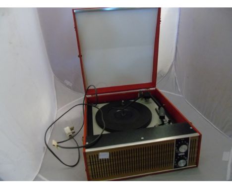 RETRO ULTRA RECORD DECK RED VINYL CASE WITH A TEAK SPEAKER FRONT EST[£30-£60]