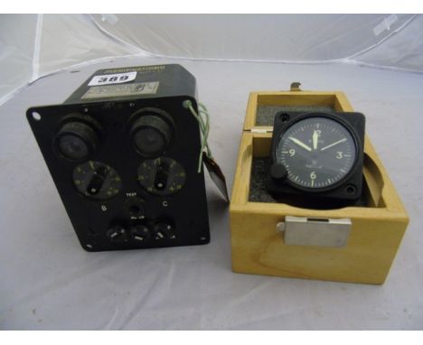 TWO AIRCRAFT INSTRUMENTS A COMPASS CONTROL BOX MOD CROWWFOOT &amp; A BOXED CLOCK EST[£40-£80]