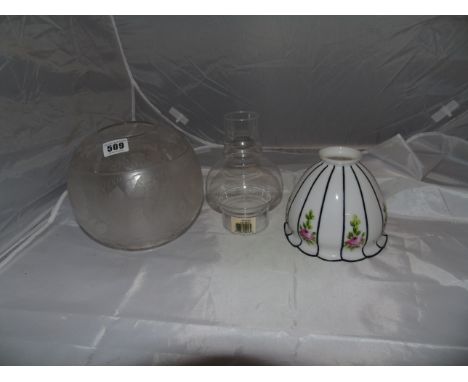 OIL LAMP GLOBE &amp; FUNNEL &amp; GLASS LIGHT SHADE EST (£15- £30)