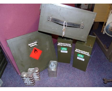 GERMAN MILITARY BOX CONTAINING FITTED BENZINE &amp; OTHER OIL COMONENTENTS EST[£20-£40]