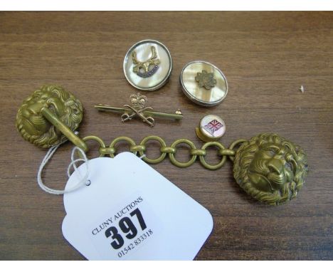BRASS LION HEAD CLOAK FASTNER MILITARY ENAMEL BADGES &amp; GOLD PLATED BAR BROOCH EST[£25-£45]