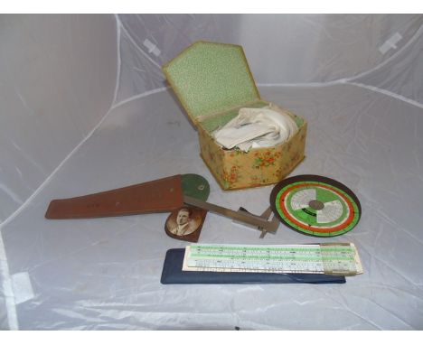 MIXED LOT VERNIER CALIPER, BOX OF VINTAGE COLLARS ETC EST[£10-£20]