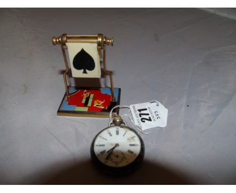 WHIST /BRIDGE TRUMP MARKER SPINNER&nbsp; &amp; RE MONTOIR 10 RUBIS ENAMEL FACE AND CASED&nbsp; POCKET WATCH WORKING (DAMAGE T