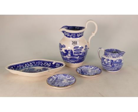 Spode Blue Tower &amp; Italian Design Items to include: Jugs, Pin dishes, tray etc (5)