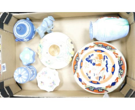 A mixed collection of items to include:Wade figure Scamp, KPH art deco bowl, Radford vase, Wedgwood jasper ware items etc (1 