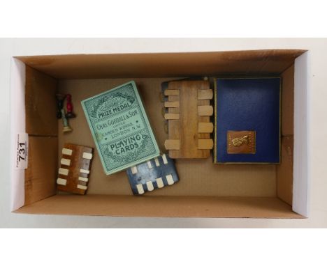 A collection of Playing Card related items to include: Patience set, Bizeque Scorer's, etc