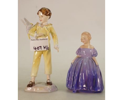 Royal Worcester figure The Parakeet together with Royal Doulton Figure Dinky Do HN1370. (2)
