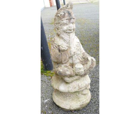 Large Formed Stone Garden Statue of Gnome Smoking Pipe: height 62cm