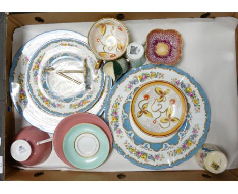 Mixed collection of items to include: Crown Staffs 2 tier cake stand and additional plate, an Art Deco Gray's pottery coffee 