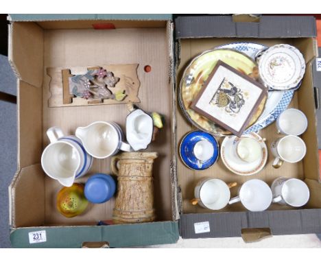 A mixed collection of items to include: commemorative cups &amp; saucers similar items, banded blue &amp; white kitchen ware 