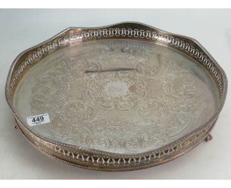 Large Silver Plated Galleried Tray: diameter 41cm