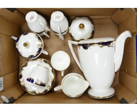 Minton Versailles part Coffee set: 6 cups, 5 saucers, coffee pot, covered sugar and milk jug (chipped). (14)