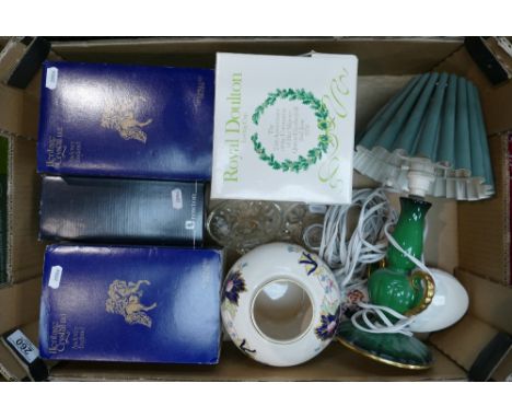 A mixed collection of items to include: Masons Ginger Jar, boxed Royal Doulton &amp; Heritage Crystal items together with Car